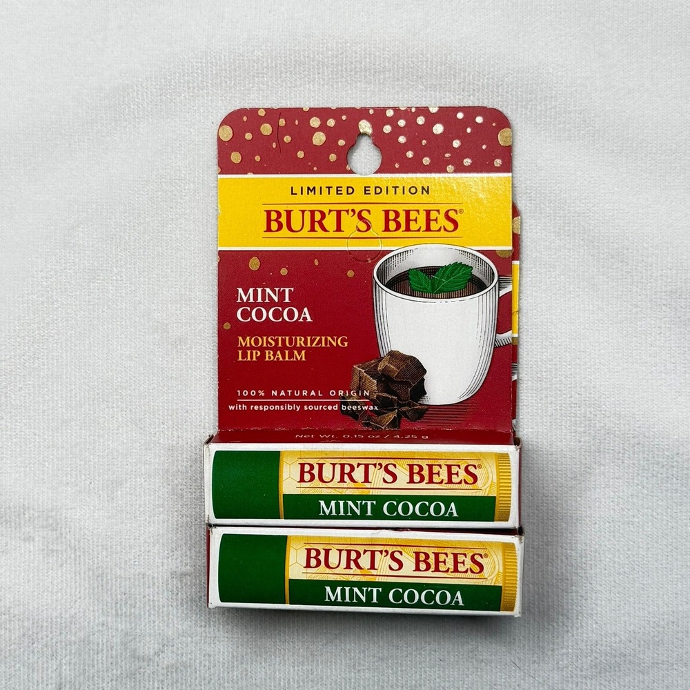 2X Burt's Bees Lip Balm Limited Edition Mint Cocoa Moisturizing 0.15oz New